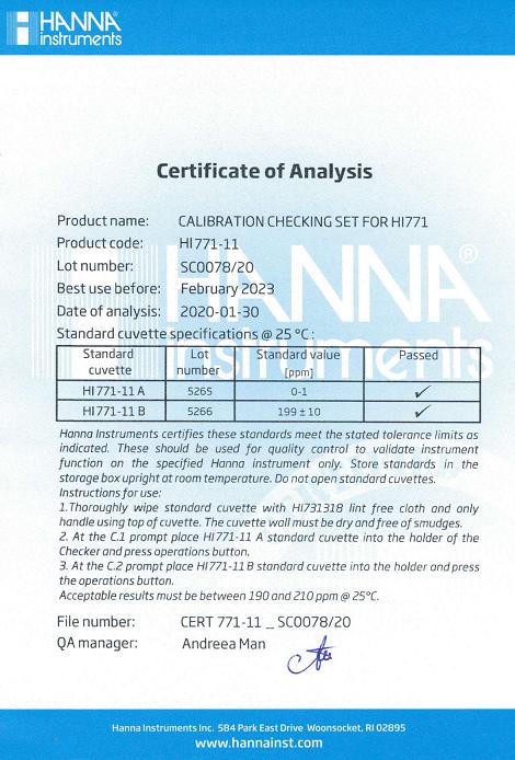 Bộ CalCheck Chuẩn Clo Thang Cao Để Kiểm Tra Máy HI771