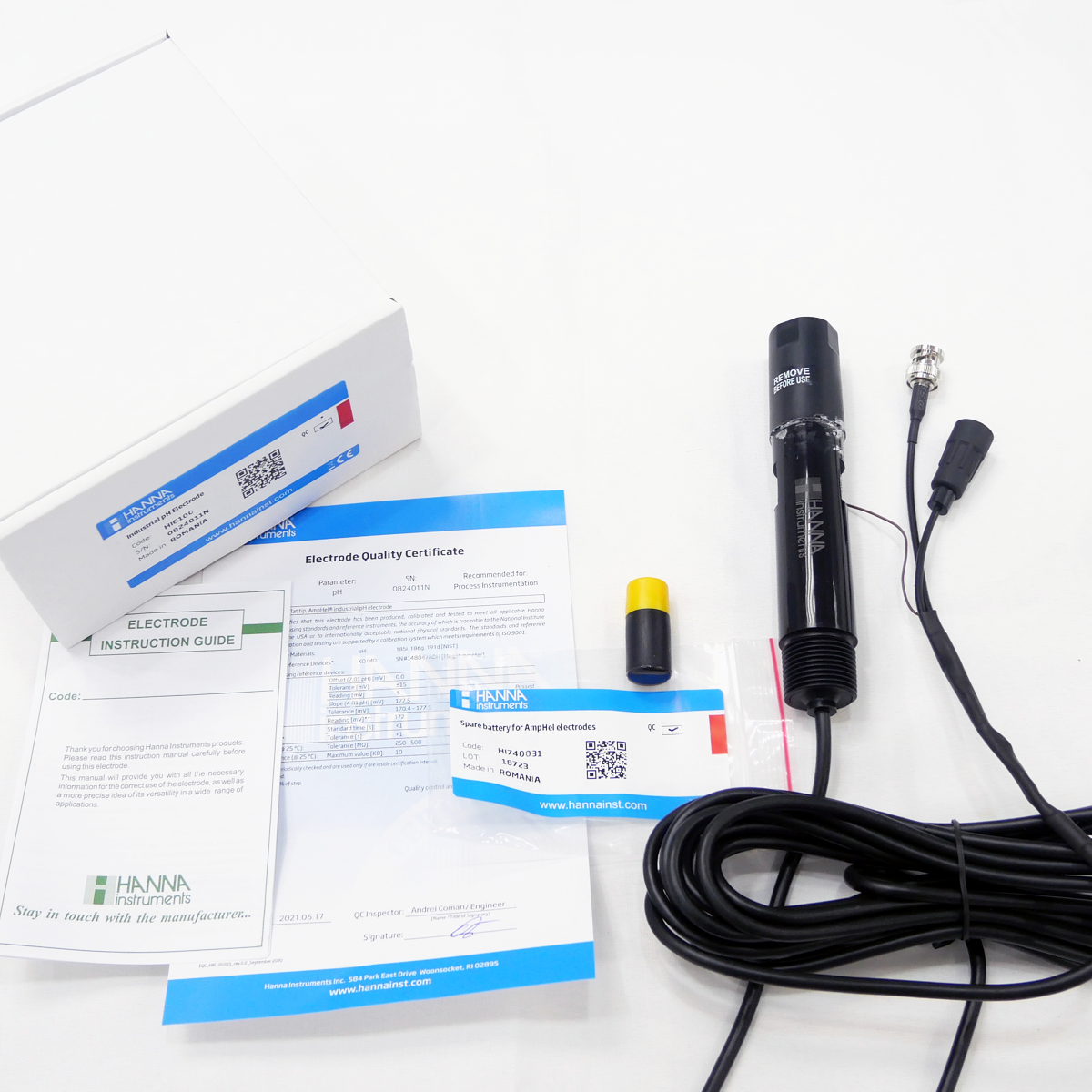Điện Cực pH Phẳng Đo Online Dùng Pin Với Dây Cáp 10m 